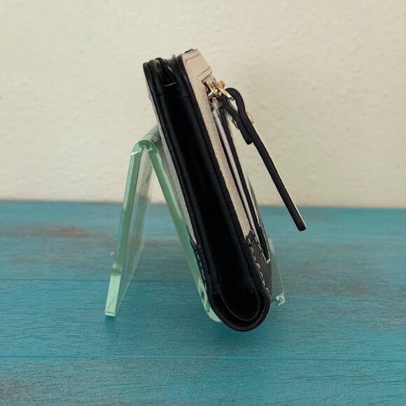 Kate Spade New York Small Bifold Wallet Leather Snap Closure Black & Cream - Picture 2 of 9